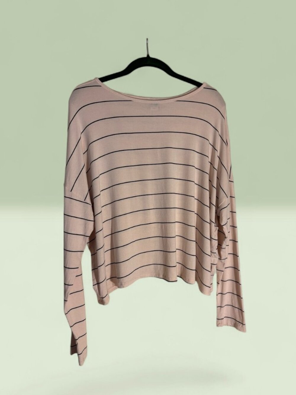 Old Navy Oversized Luxe Cream w/Black Stripes Long-Sleeve T-Shirt Sz M